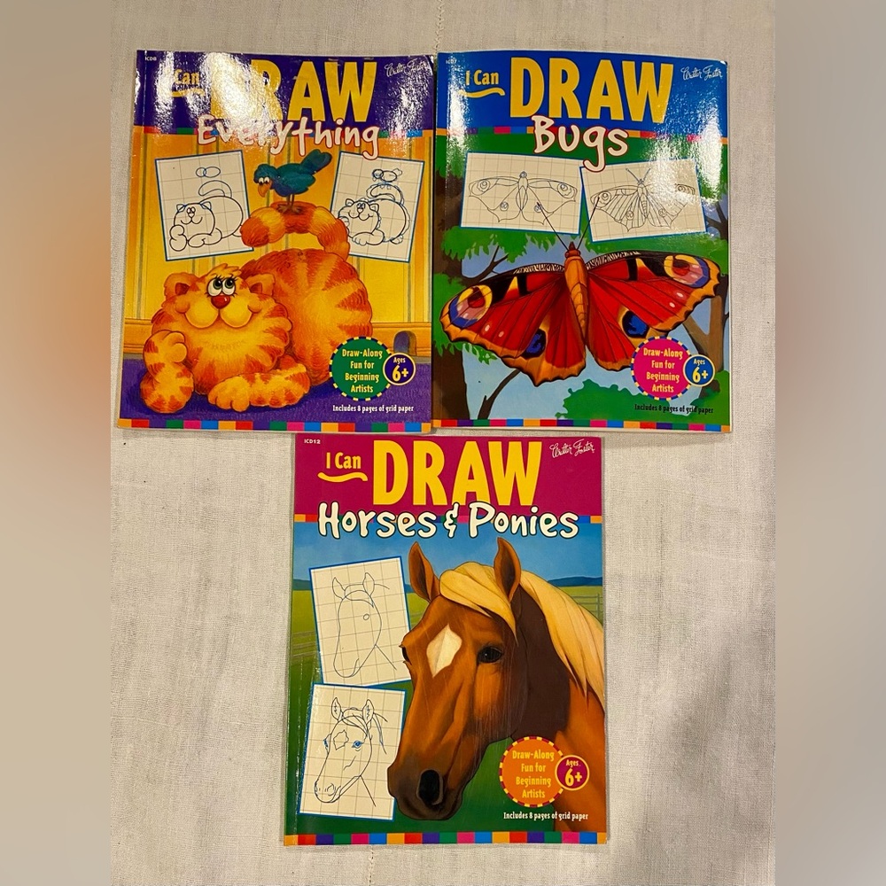 3 - I can DRAW books -Everything, Bugs, Horses, & Ponies sketching art books